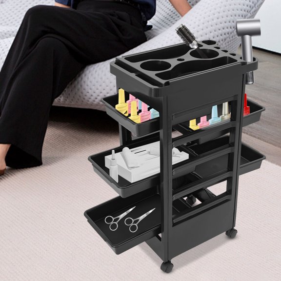 5 Layer Salon Trolley Cart, 31.9'' Beauty Spa Styling Station Trolley with Wheels & Dye Bowl, Rolling Salon Cart for Hair Stylist Hairdresser