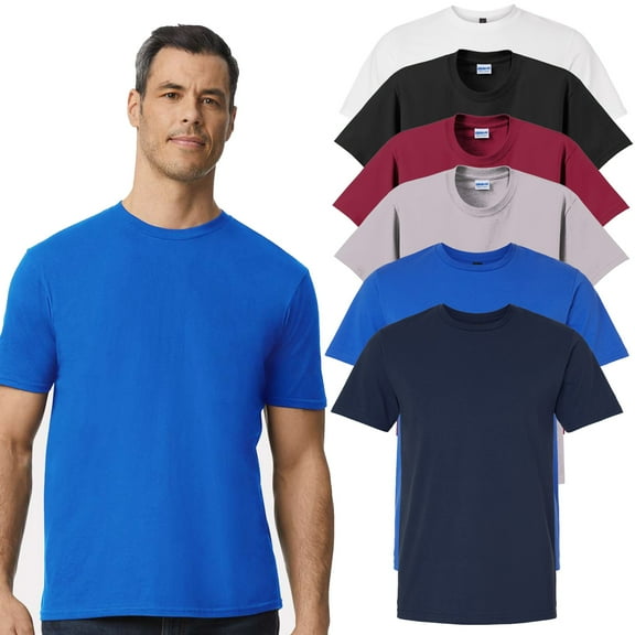 Gildan Softstyle Men Short Sleeve T-Shirt, Lightweight, Crew Neck Assorted Mix Cotton Tee, 6 Pack, S