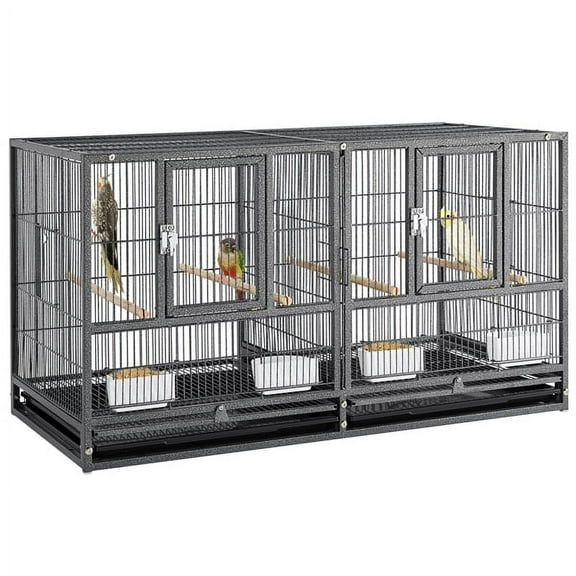 Alden Design 18" H Stackable Divided Breeder Meatal Bird Cage for Small Birds, Black
