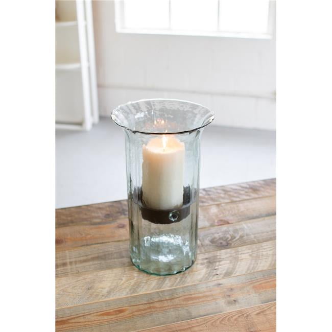 Kalalou CV839 7 x 15 in. Ribbed Glass Candle Cylinder with Rustic Insert Medium
