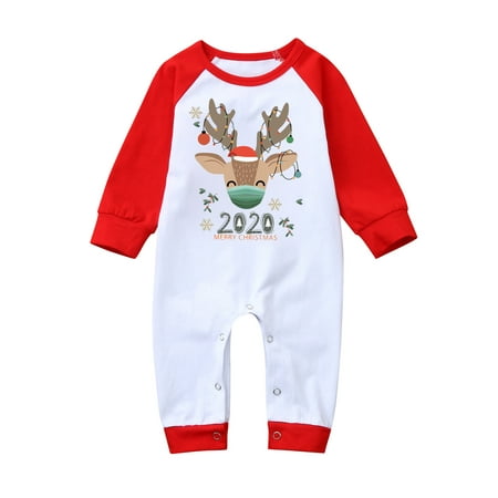 

JERDAR Christmas Pajamas for Family Baby Merry Christmas Elk Printed Xmas Family Clothes Pajamas Loungewear 3-18M Family Pants Jammies Sleepwear Red Baby