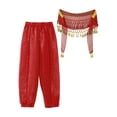 thumbnail image 3 of TiaoBug Kids Girls Belly Dance Harem Pants Chiffon Bloomer Trousers with Tassels Waist Chain Hip Scarf Red 7-9, 3 of 7
