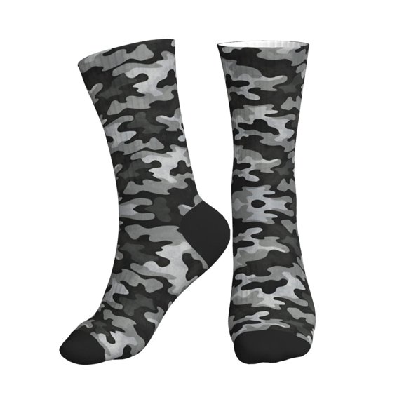 Athletic Socks Grey Camouflage Print Sport Running Calf Socks Crew Socks for Men Women