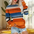 thumbnail image 3 of JTZGDY Fall Crewneck Sweatshirts for Women Loose Fit Casual Striped Color Block Printed Long Sleeve Graphic Pullover Tops Fashion Outfit 2025 Clothes Orange#01 S, 3 of 7