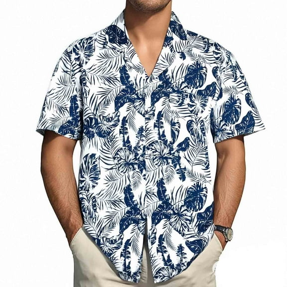 MADHERO Men's Hawaiian Shirts Casual Funny Print Short Sleeve Button Down Beach Shirts White Size 2XL