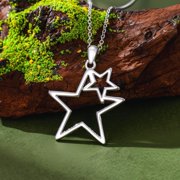 SISGEM 925 Sterling Silver Star Pendant Necklace for Women, Simple Hollow Double Star Pendant, Birthday Anniversary Jewelry Gift