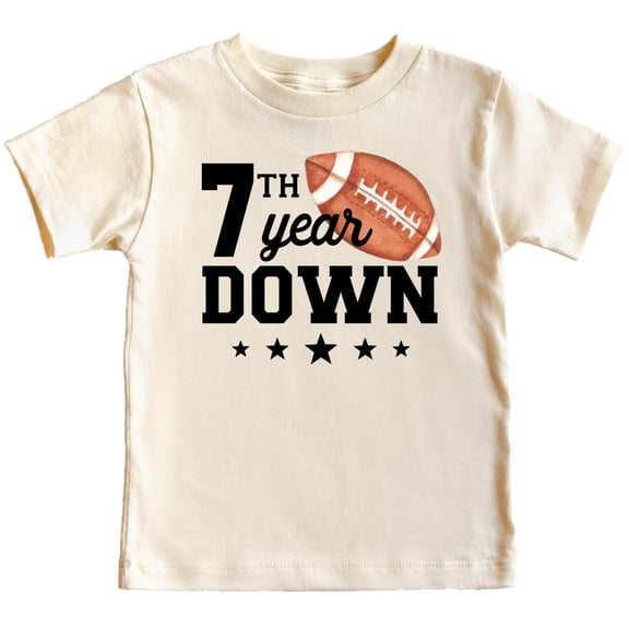 7th Year Down Football Shirt for 7 Year Old Sports Theme Seventh Birthday Party Tee Natural Shirt Youth Large