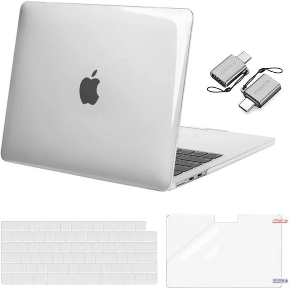 MOSISO Compatible with 2025-2022 MacBook Air 13.6 inch Case M4 A3240 M3 A3113 M2 A2681, Plastic Hard Shell Case&Keyboard Cover&Screen Protector&Type C Adapter 2 Pack, Crystal Clear
