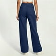 thumbnail image 6 of QATAINLAV Womens Wide Leg Yoga Pants with Pockets High Waist Pull On Jeans Solid Color Casual Strechy Denim Trousers, Dark Blue, S, 6 of 9