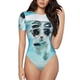thumbnail image 1 of Bingfone Swimming Cat Goggles Pattern Women's Round Neck Bodysuit, Tight Snap Button Short Sleeve Bodysuit, Suitable for Party, Sports, Daily Wear-XX-Large, 1 of 7
