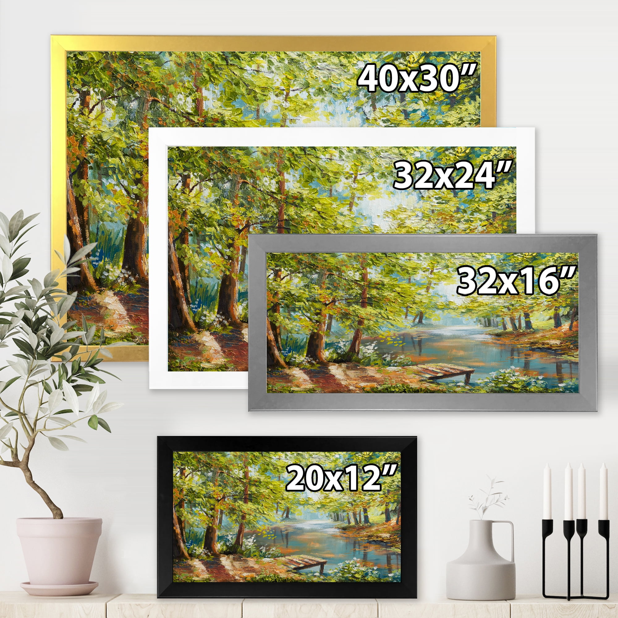Meandering River With Autumn Forest 20 in x 12 in Framed Painting Canvas Art Print, by Designart