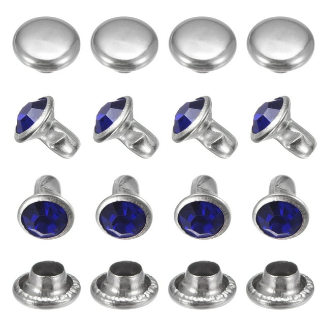 Remaches de cristal claro Uxcell de 0.24 pulgadas 100 piezas, remaches de cristal para hacer manualidades, tachuelas azul profundo para ropa