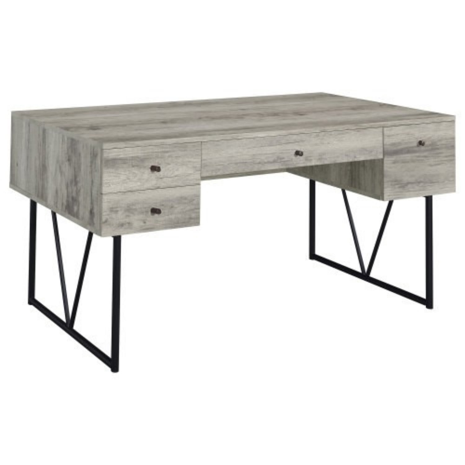 Rustic Industrial Writing Desk with 4 Drawers, 63 Inch Home Office Computer Desk with Metal Legs for Study Bedroom Workspace, Driftwood