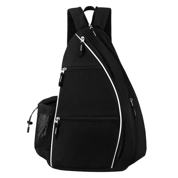 Black Pickleball Bag, Multi-Functional Racket Bag for Men Women, Convertible Sling or Backpack Style, Multiple Zippered Compartments, Water Bottle Pocket, Lightweight Polyester for Tennis, Badminton