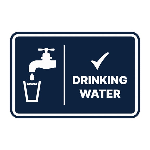 Signs ByLITA Classic Framed Drinking Water Sign (Navy Blue / White) - Large