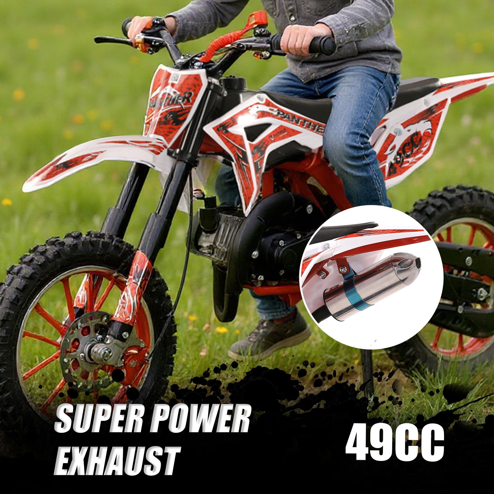 Cixusio 2-Stroke Kids Dirt Bike 49cc Gasoline Motocross Pocket Motorbike Off Road Mini Motorcycle with Front Rear Disc Brakes Racing Max Speed 40KM/H Red