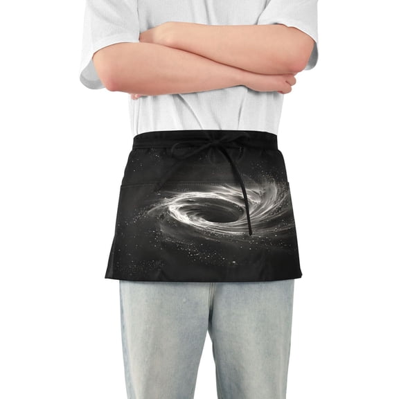 Black Hole Server Apron with 3 Pockets Waterproof Waitress Waist Short Apron for Man Woman 12 Inches