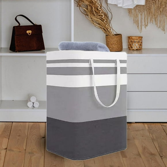 Cesta de lavandería organizadora, cesta de lavandería portátil, fácil de transportar, color gris, para hogar, dormitorio, viajes, sala de estar y