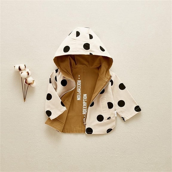 Toddler Boys Girls Jacket Hooded Autumn Winter Dots Cartoon Long Sleeve Thick Warm Outerwear