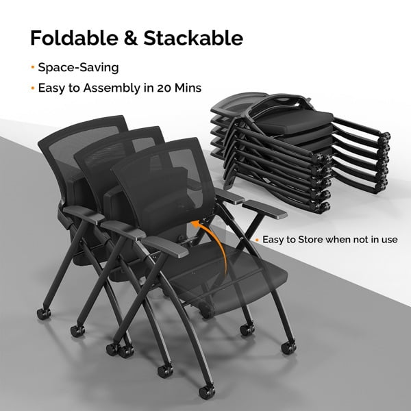 Alvantor Folding Mesh Office Chair with Wheels, 2 Pack – Ergonomic Design for Office Use