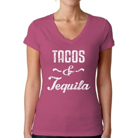 Awkward Styles Women's Tacos & Tequila V-neck T-shirt Taco Mexican Drinking Party (Best Tacos In Mexico City)