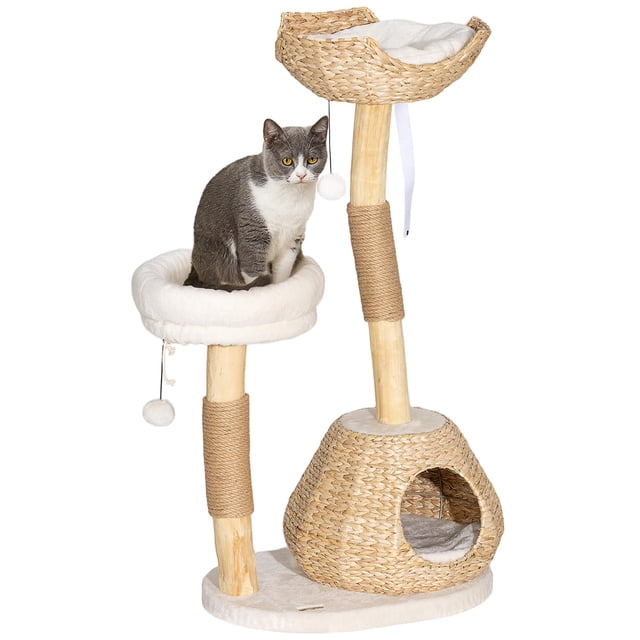Cat Tree PawHut de madera de 41 cm con 2 rascadores y bolas de juguete
