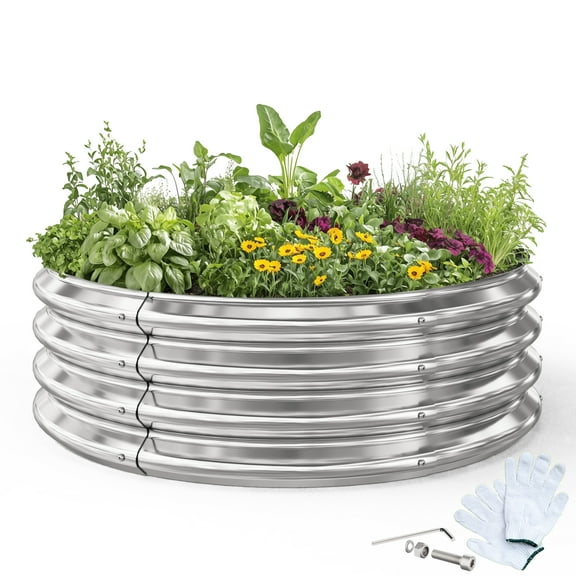 Waykar 3x3x1 FT Galvanized Raised Garden Bed, Round Planter Garden Box Outdoor for Gardening Vegetables, Fruits, Flowers, Silver