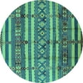 thumbnail image 1 of Ahgly Company Machine Washable Indoor Round Solid Turquoise Blue Modern Area Rugs, 4' Round, 1 of 4