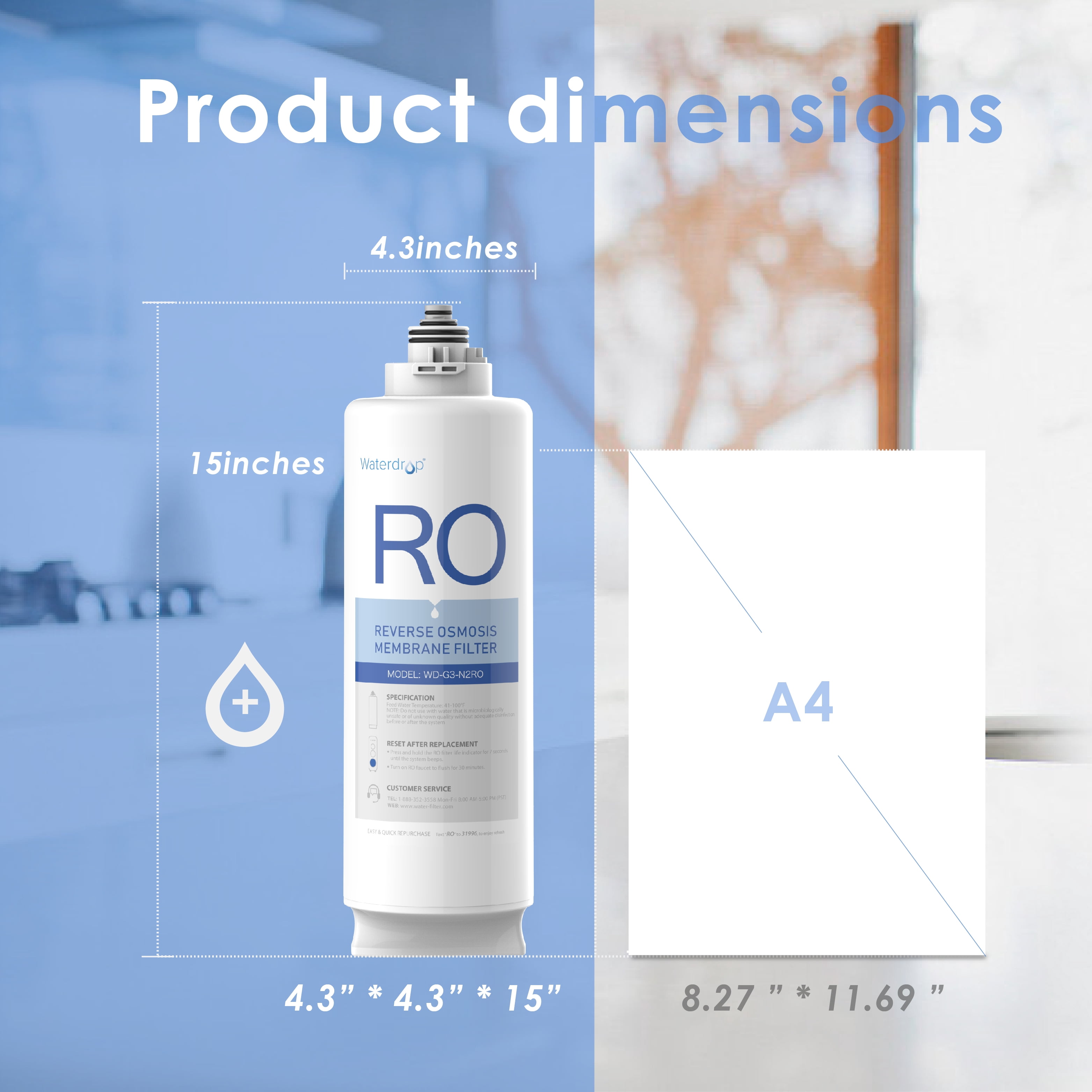 1 Pack Waterdrop WD-G3-N2RO Reverse Osmosis membrane Filter, 2-Year Lifetime, Replacement for WD-G3-W Reverse Osmosis System