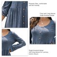 thumbnail image 4 of Vestido de manga larga Cuello redondo Dobladillo suelto Vestido de fibra de poliéster de un solo pecho Vestido de color puro Vestido casual de mujer para la vida diaria Gris Azul S, 4 of 5
