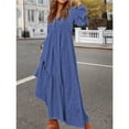 thumbnail image 6 of Women'S Boho Cotton Maxi Dress V-Neck Long Sleeve Flowy Beach Dress with Pockets and Buttons Dark Blue XL, 6 of 9