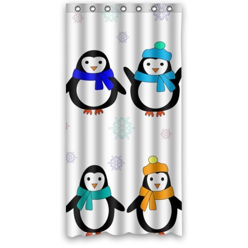 GreenDecor Christmas Penguins Waterproof Shower Curtain Set with Hooks