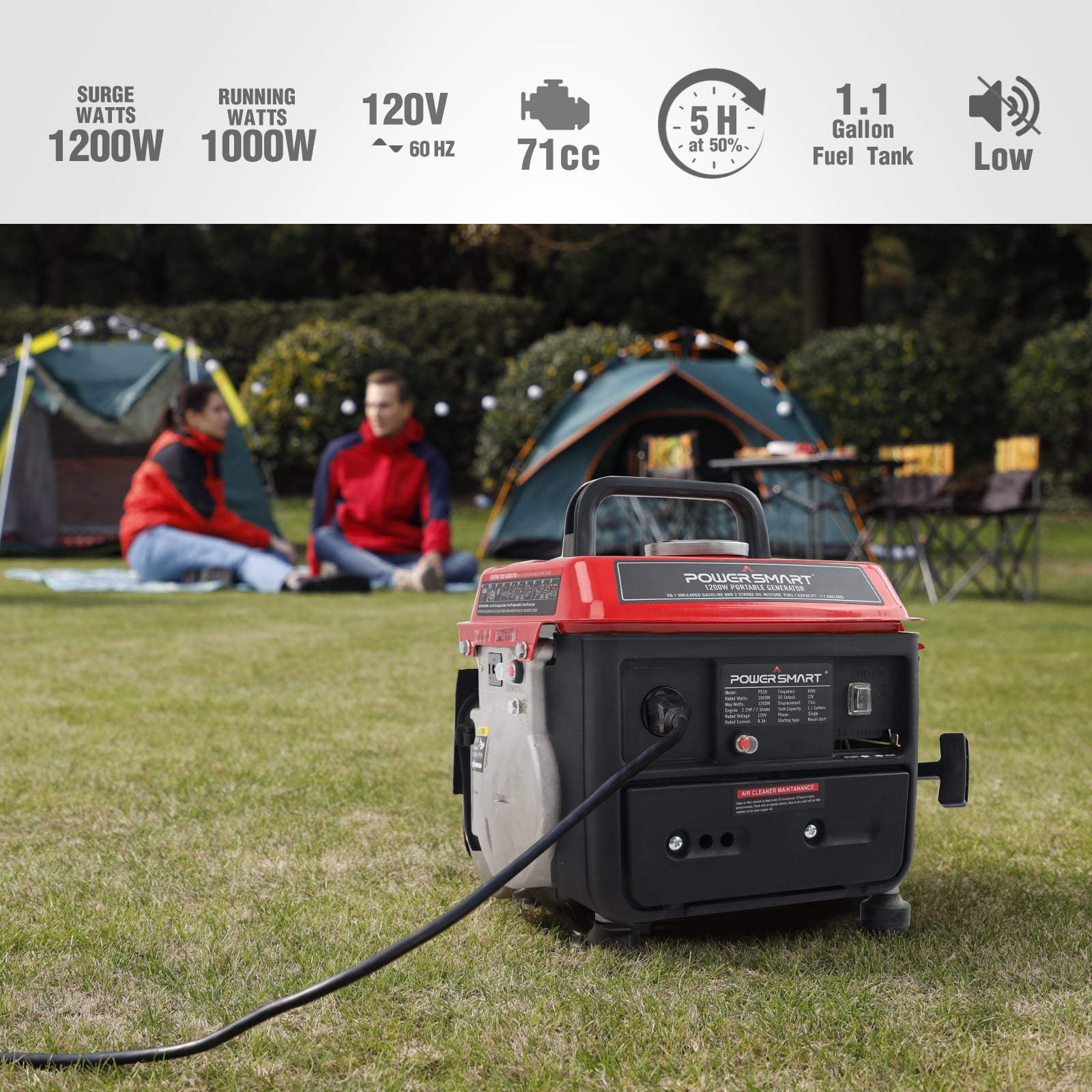PowerSmart 1200 Watts Gasoline Powered Portable Outdoor Inverter Generator,PS50