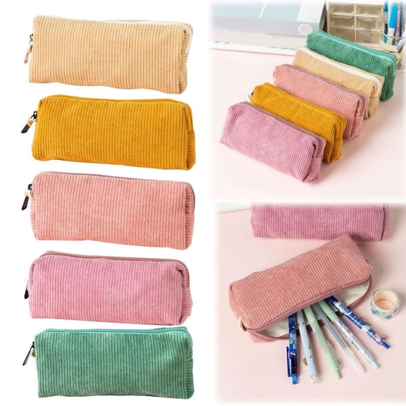CoreLiving Small Corduroy Pencil Pouch Soft Zipper Closure Compact Pen Case Aesthetic Japanese Stationery Pencil Bag Purse Organizer Pouch for Cards Makeup Green