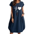 thumbnail image 2 of ClodeEU Fashion Women Casual O- Neck Love Print Plus Size Pocket Dress Navy 6(M), 2 of 5