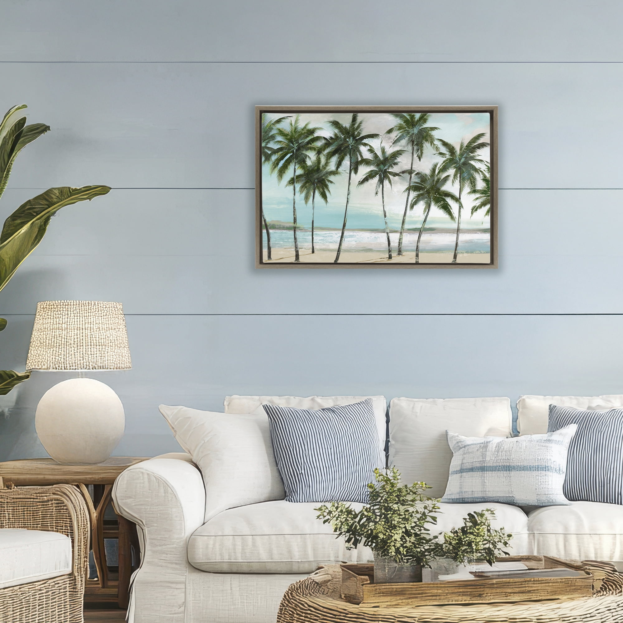 Stupell Industries Palms in A Row Coastal Brown Framed Floater Canvas Wall Art, design by Lorenzo Collective
