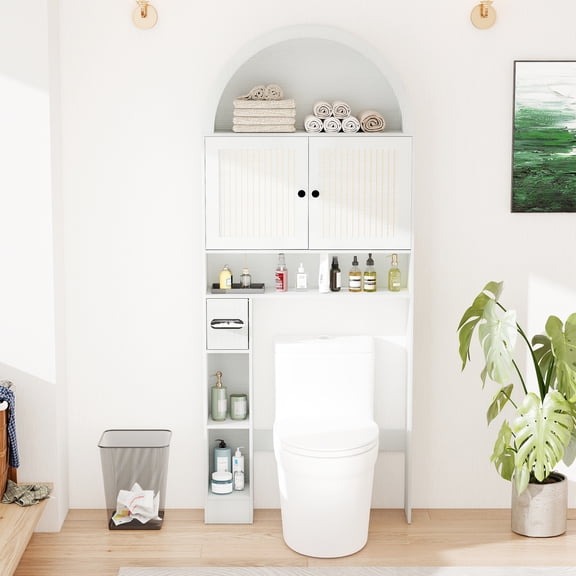 Furtivusia Over The Toilet Storage Cabinet, Bathroom Shelf Organizer with Doors, White