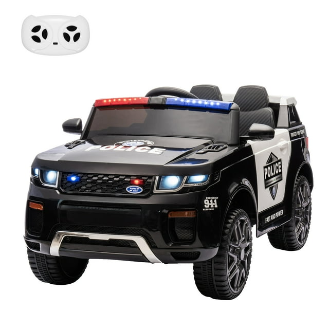 AKDSteel 12V Kids Ride On Police Car with Remote Control, Toddler Electric Truck with Flashing Light, Megaphone, Handle, Spring Suspension, Battery Powered Police Vehicle for Boys and Girls