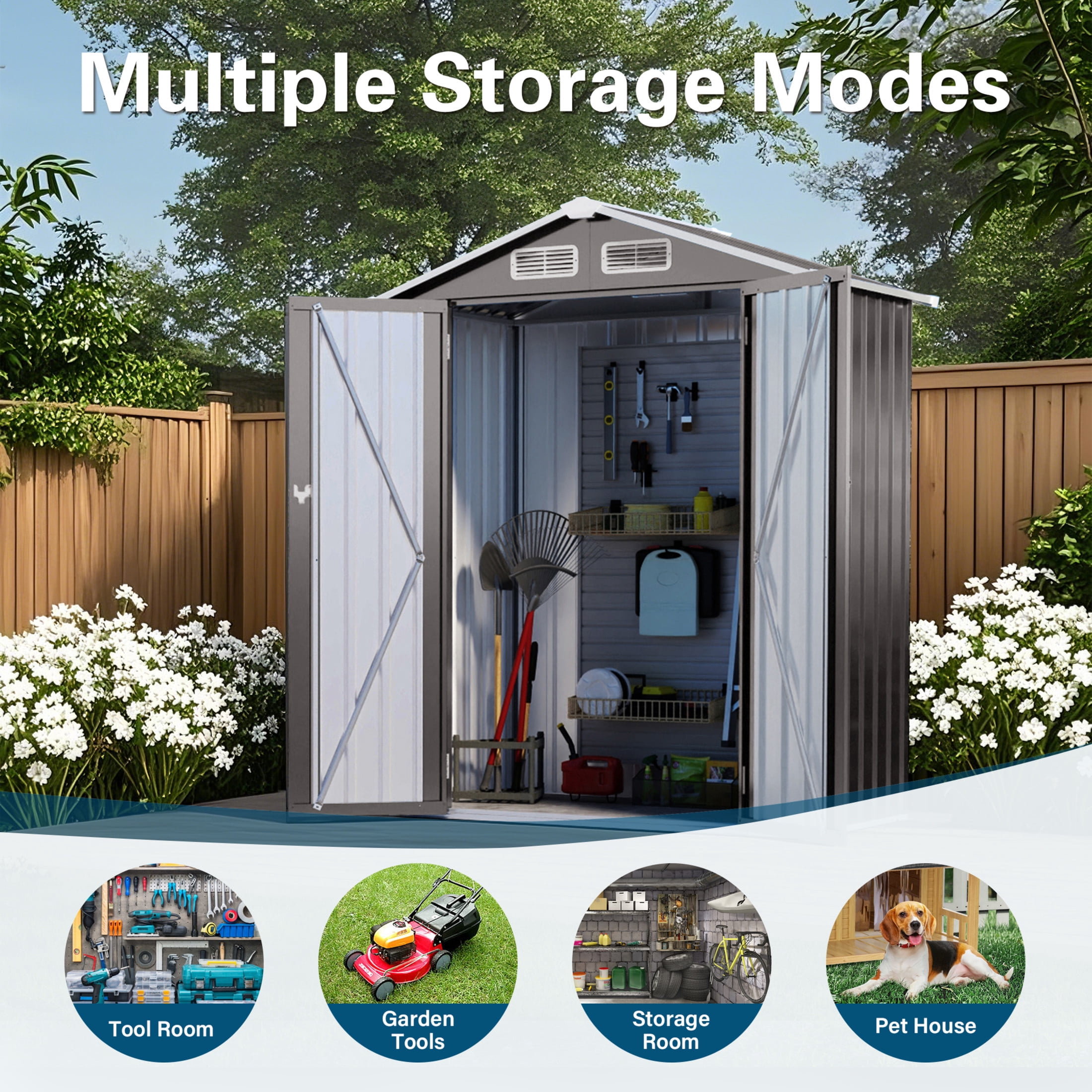Noble House 5 x 3 FT Metal Outdoor Storage Shed, Waterproof Tool Shed with Lockable Door, Gray