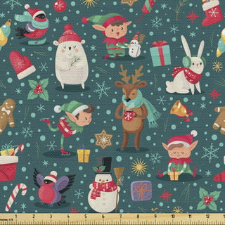 Cotton Fabric - Holiday Fabric - Elf Dance Holiday Elves and Christmas  Lights on Blue - 4my3boyz Fabric