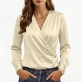 thumbnail image 2 of Aezemi Women Wrap Work Shirts Pleated V Neck Dressy Long Sleeve Office Fashion Blouses Womens Spring Fall Business Casual Comfy Tops XXL, 2 of 9