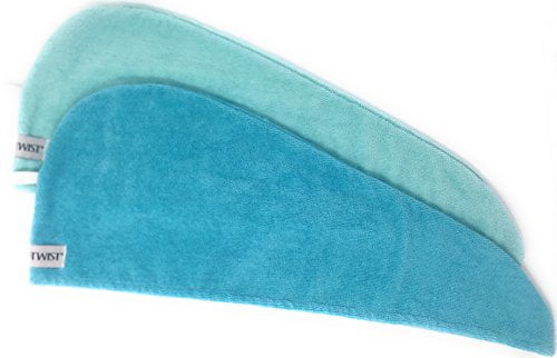 Turbie Twist Super Absorbent Microfiber Hair Towel Wrap AS SEEN ON TV (2 Pack) Light Aqua - Dark Aqua