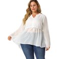 thumbnail image 4 of Women's Plus Size Blouses V Neck Sheer Drawstring Waist Peplum Blouse White 4X, 4 of 7