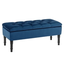 Foredo Traditional Upholstered Storage Ottoman Bench, Button Tufted Ottoman with Storage,Velvet Storage Bench for Bedroom, Entryway, Living room, Blue