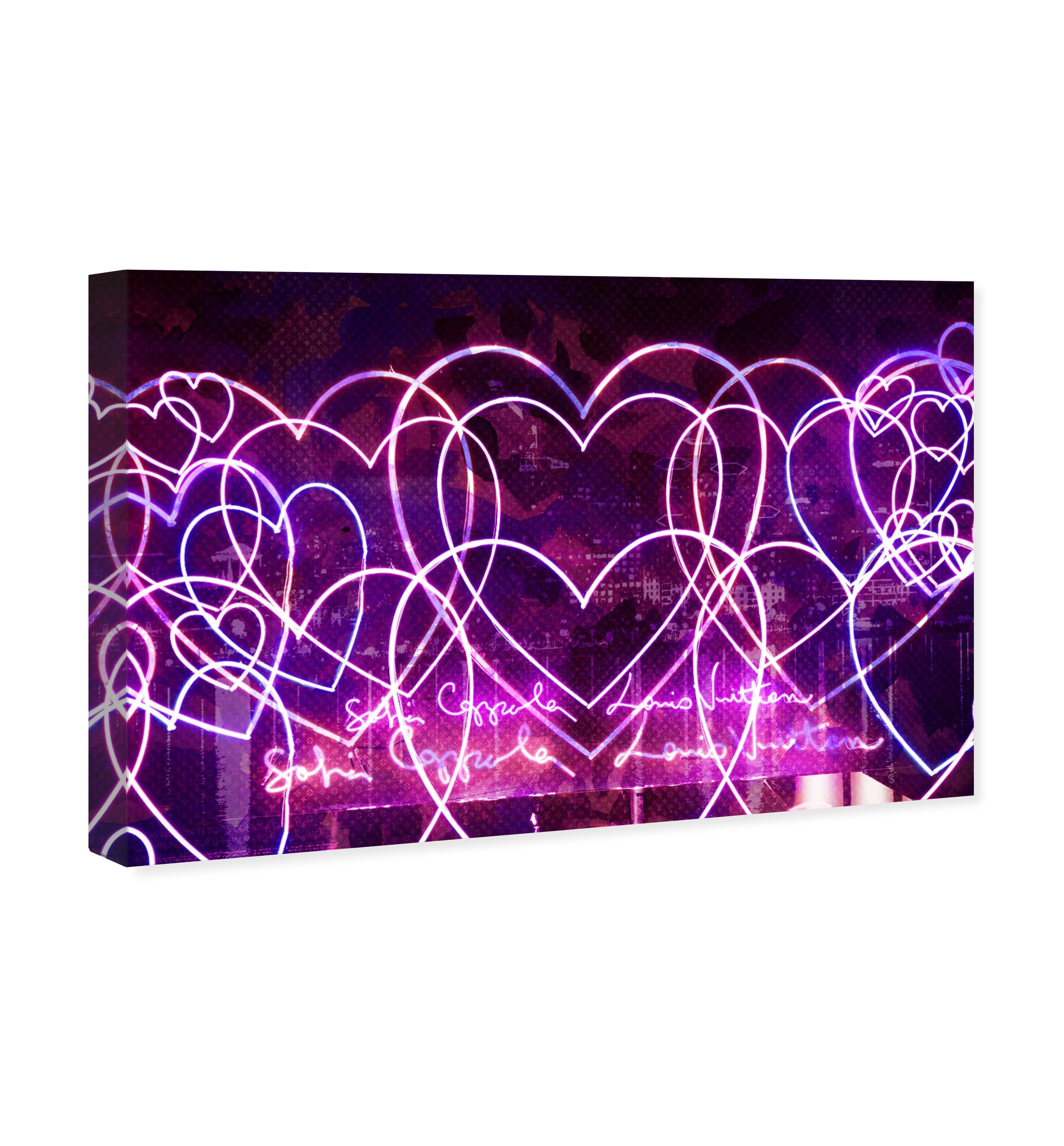 Wynwood Studio Fashion and Glam Modern Canvas Art - Purple LED Hearts, Wall Art for Living Room, Bedroom, and Bathroom, 30 in x 20, Purple and Pink Home Decor