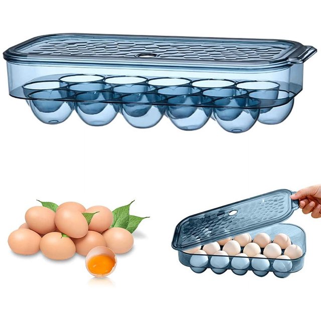 Caja de plástico para huevos, contenedor de almacenamiento de huevos, sin BPA, almacenamiento apilable para nevera de huevos con tapa para 16 huevos, para neveras de cocina que se mantienen frescas Adepaton WLJ-1164