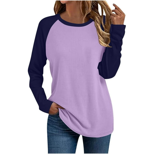FAIWAD Long Sleeve Shirts for Women Color Block Raglan Sleeve Tops Casual Crewneck Basic Clothes