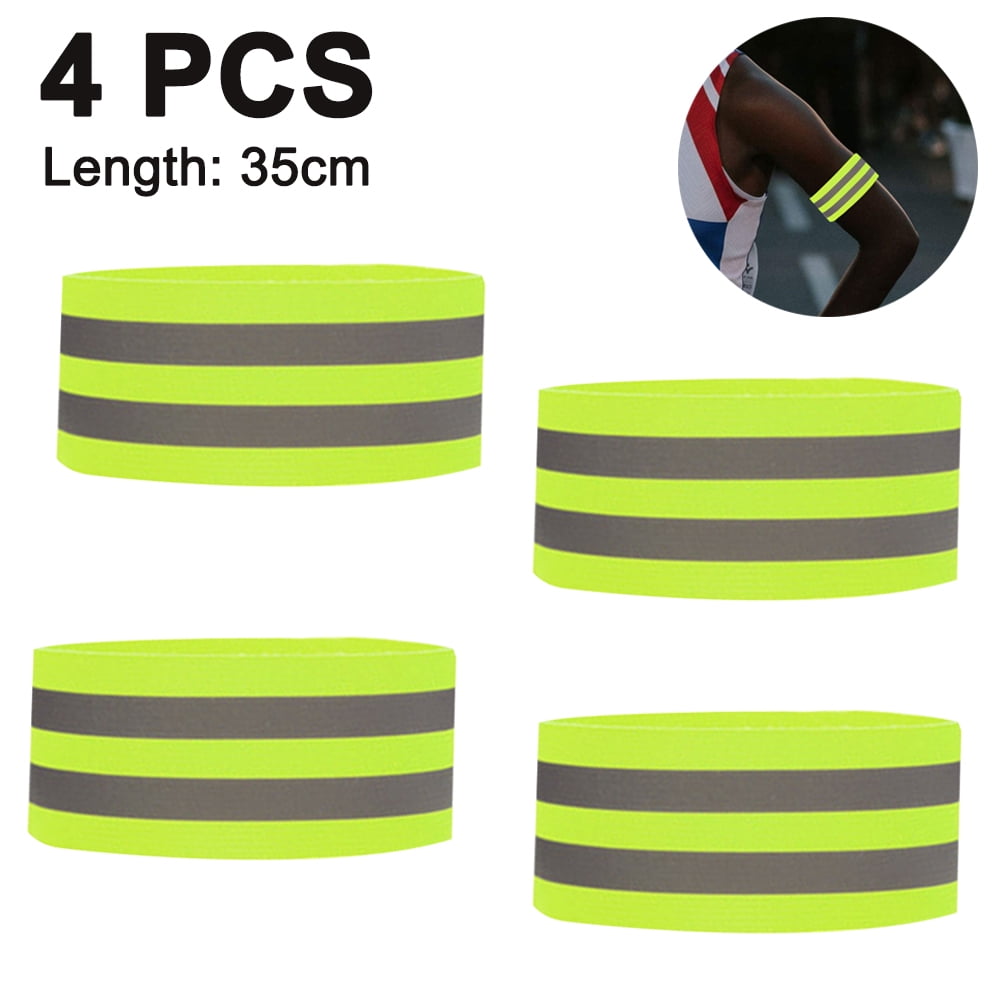 E-outstanding Reflective Wristband 4PCS High Visibility Reflective Adjustable Arm Ankle Leg Belt Band Strap Tape for Cycling Running Sport Night Safety 