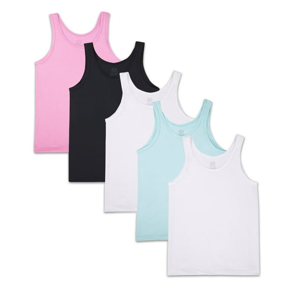 Fruit of the Loom Girls' Assorted Layering Tanks, 5 Pack Sizes 5-14