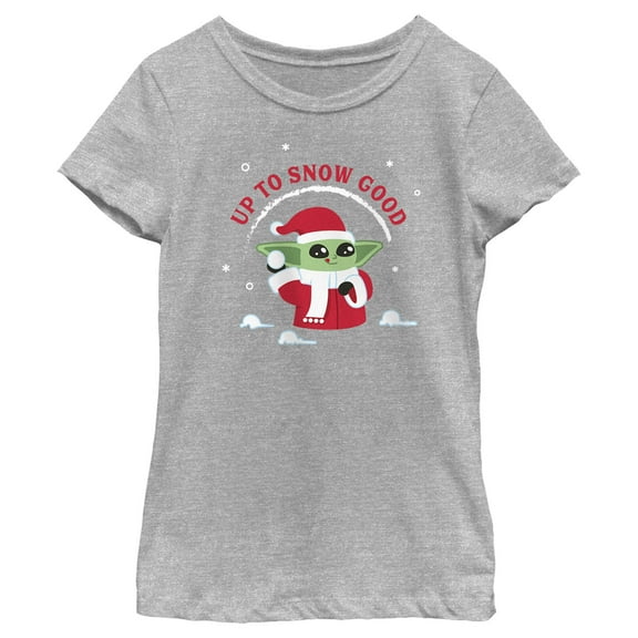 Girl's Star Wars: The Mandalorian Christmas Grogu Up to Snow Good Graphic Tee Athletic Heather Medium
